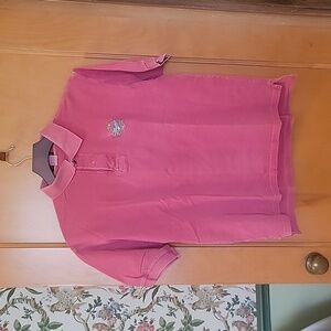 Miller Brewing polo. Weathered pink. Size L Note Hole in pic 3